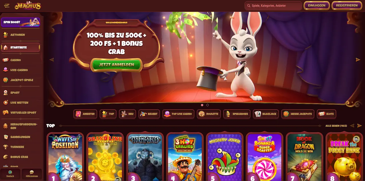 Magius Casino Homepage